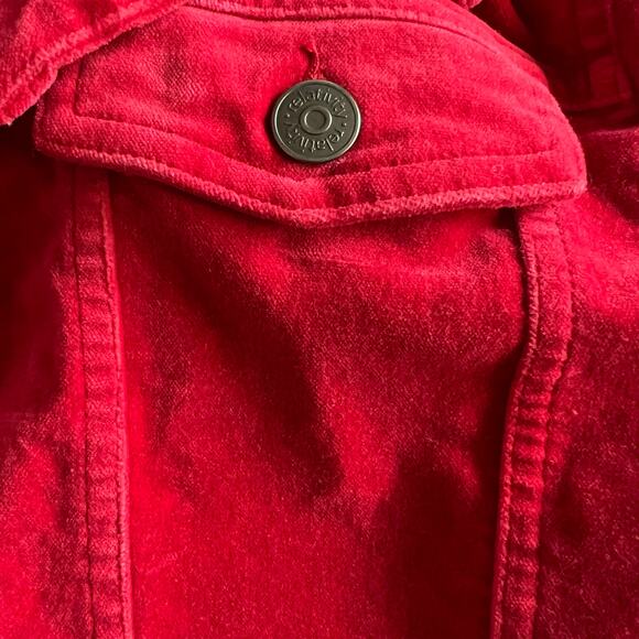 Relativity Red Velour Trucker Jacket PM Petite Medium Soft Cotton Blend - Picture 9 of 13